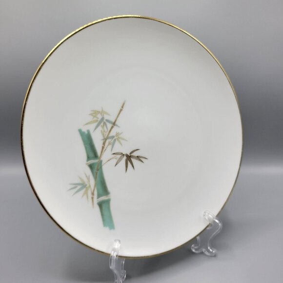 Vtg Noritake Japan Oriental Bamboo Design Dinner Plates Set Of 2 Gold Trim 10.5" - Picture 3 of 10